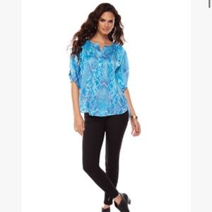 Jennifer Lopez Blue and green snake Print Blouse